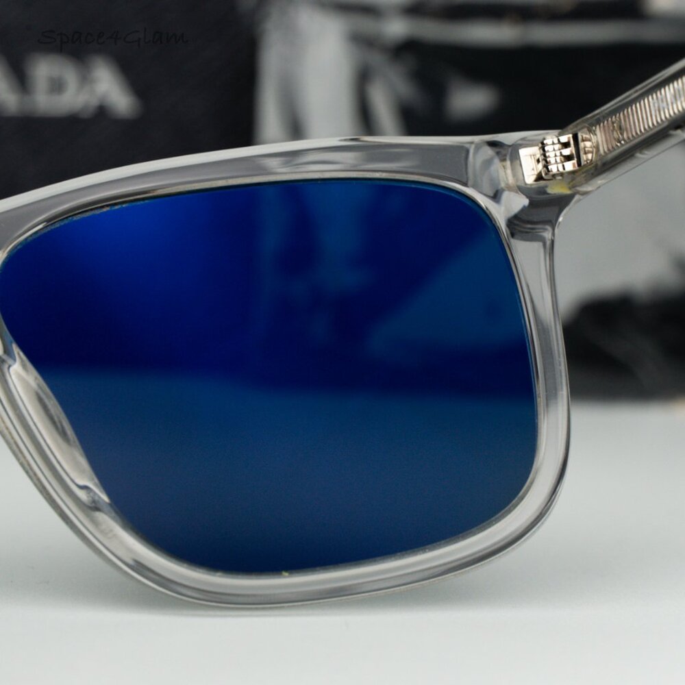 BRAND NEW Prada Women Sunglasses Grey Crystal Blue Rectangle PR18WS U430A9 - Picture 8 of 11